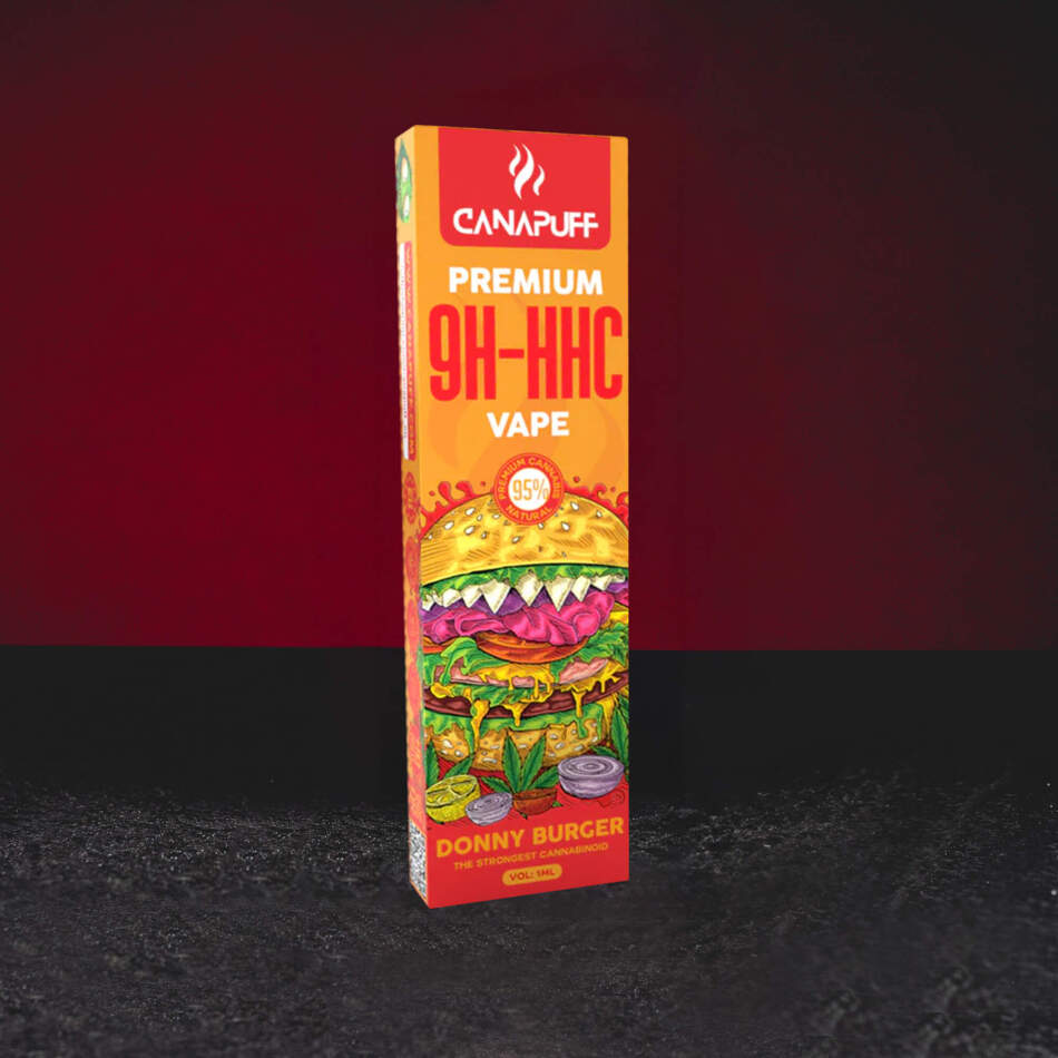 9H-HHC Vape Donny Burger 95% 1ml – markanter Einweg-Vape mit Käsearoma, Dieselnoten, erdigem Charakter und trockener Kiefer vape met innovatieve 9H-HHC cannabinoïde in de varianten Super Lemon Haze, Rainbow Runtz, King Luis XIII en Donny Burger vape desechable premium con innovador cannabinoide 9H-HHC en variantes