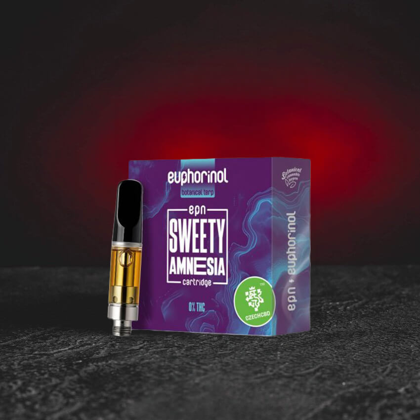Premium EPN Cartridge 1 ml mit halbsynthetischem Cannabinoid EPN, inspiriert vom aromatischen Strainprofil Sweety Amnesia, entwickelt für ein euphorisches und belebendes Erlebnis ohne sedierende Effekte, Produkt von Kratom World.