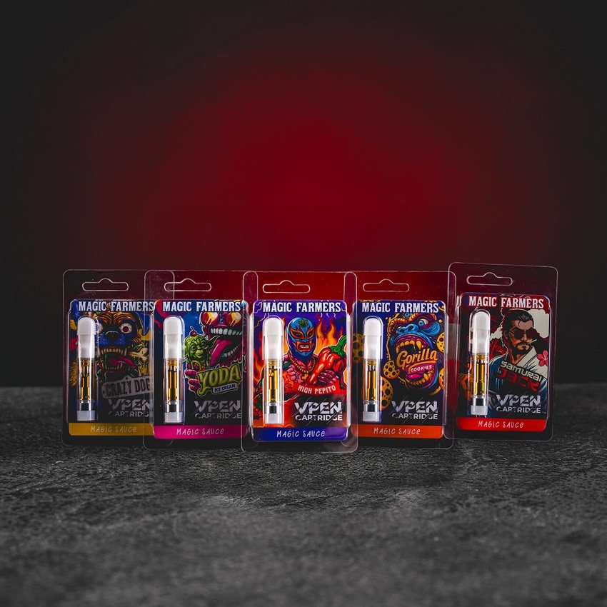 Premium-Cartridge-Set 1 ml in allen sechs Geschmacksrichtungen, ideal für Liebhaber ausdrucksstarker Aromen. magic farmers cartridge set 1ml kratomworld verkauf