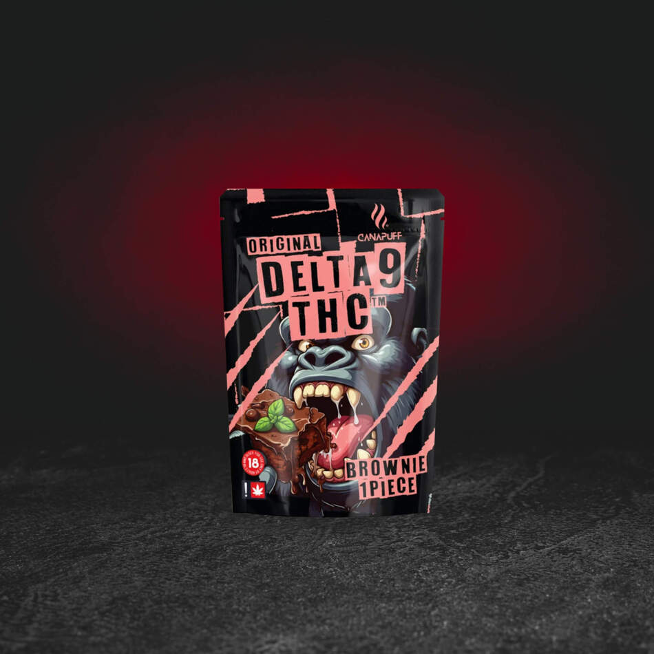 TH Happy Brownie Gorilla Power – Schokoladen-Hanf-Brownie mit Cannabinoid TH in Originalverpackung, Kratom World premium hennepbrownie met cannabinoïde TH brownie de chocolate y cáñamo con cannabinoide TH